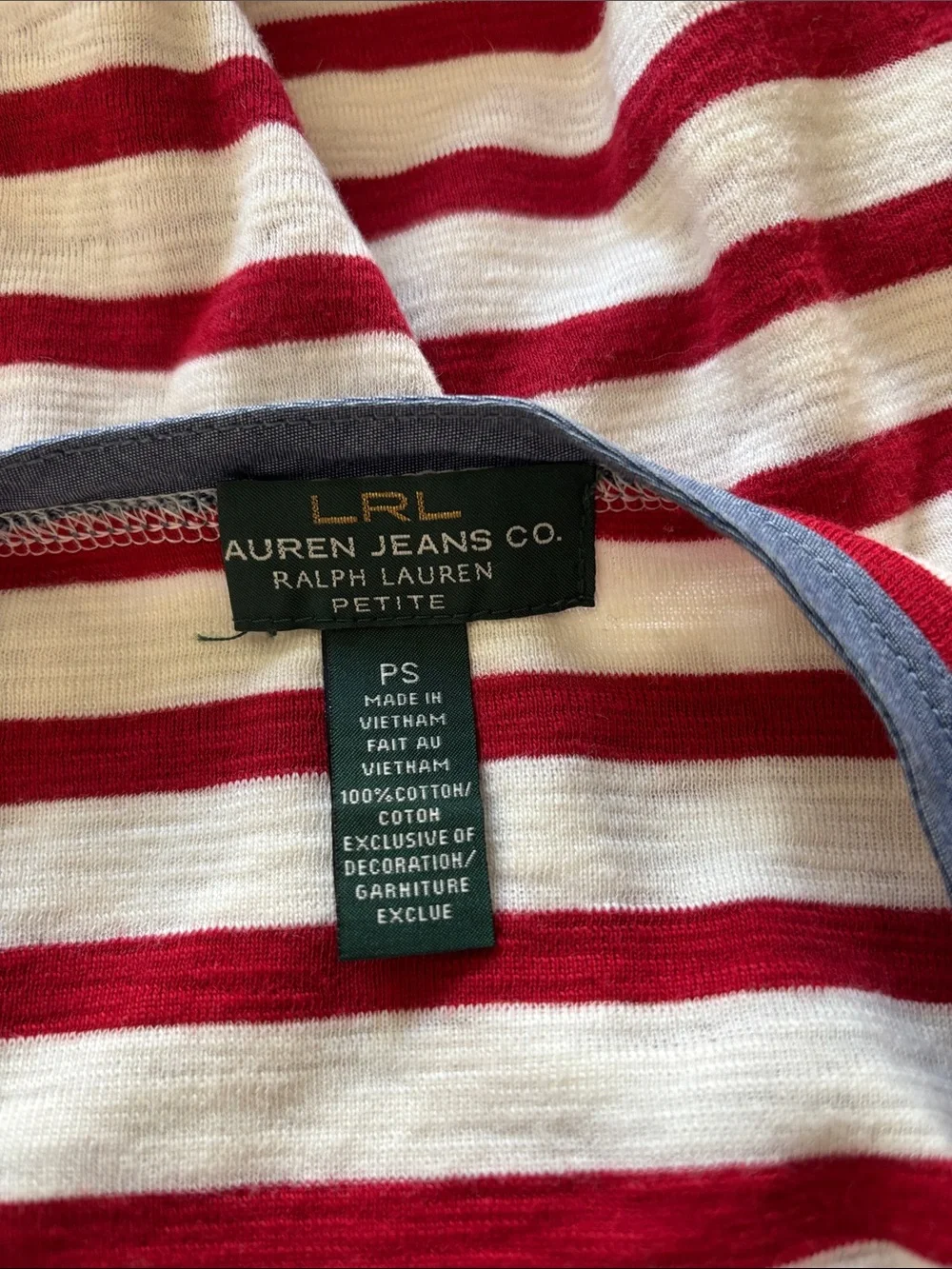 Vintage LRL Ralph Lauren Nautical Red & White Striped Tee Women’s Size PS